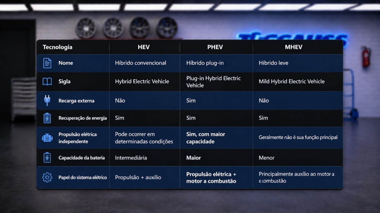 diferença entre HEV, PHEV e MHEV