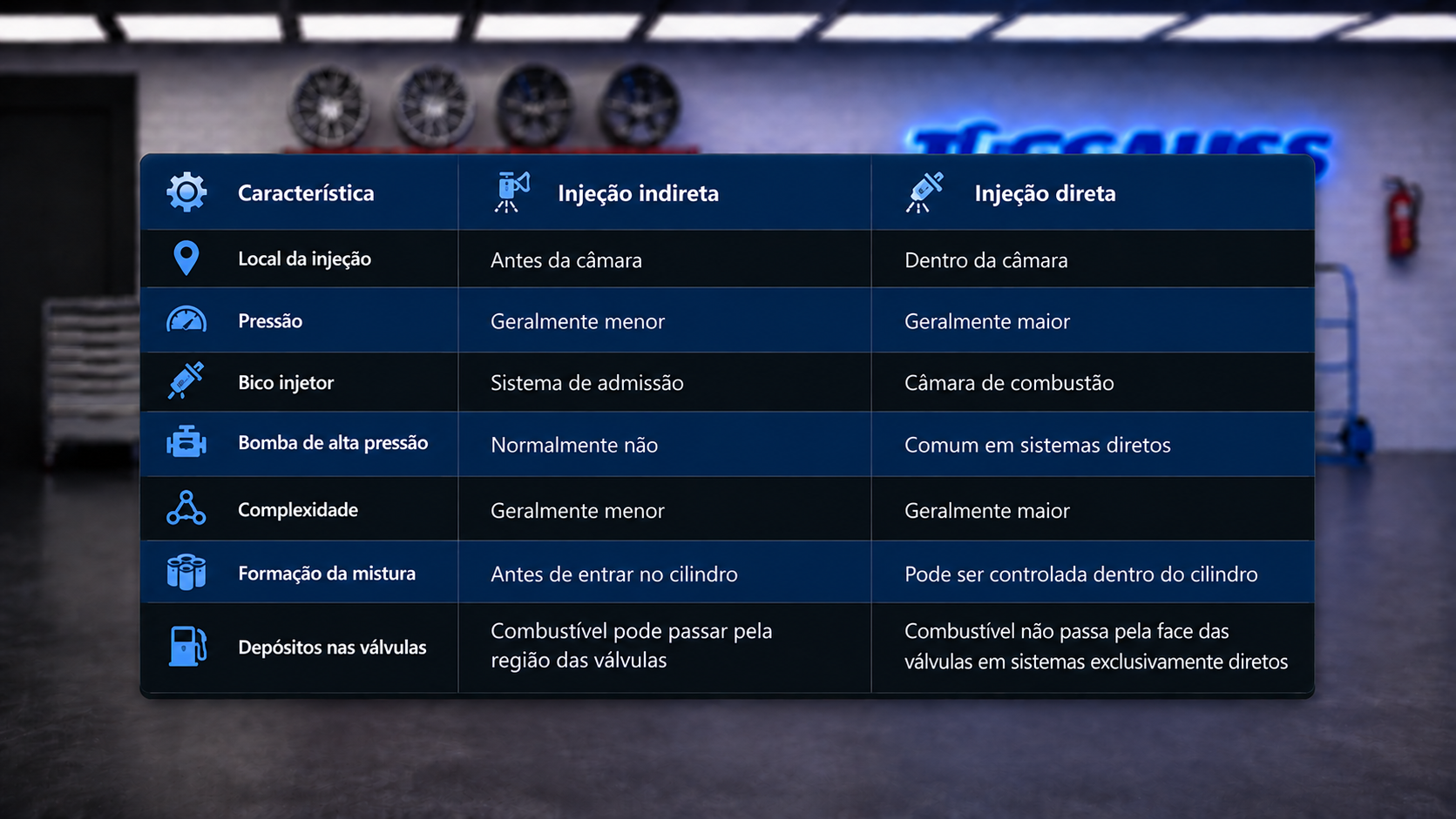 comparação entre injeção direta e indireta
